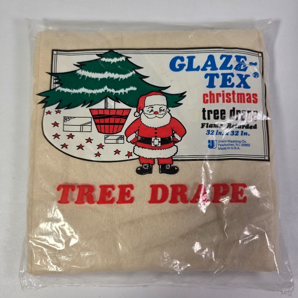 Vintage Glaze-Tex Christmas Drape 32"x32" Cream Tree/Village Snow/ Mantle/ NOS